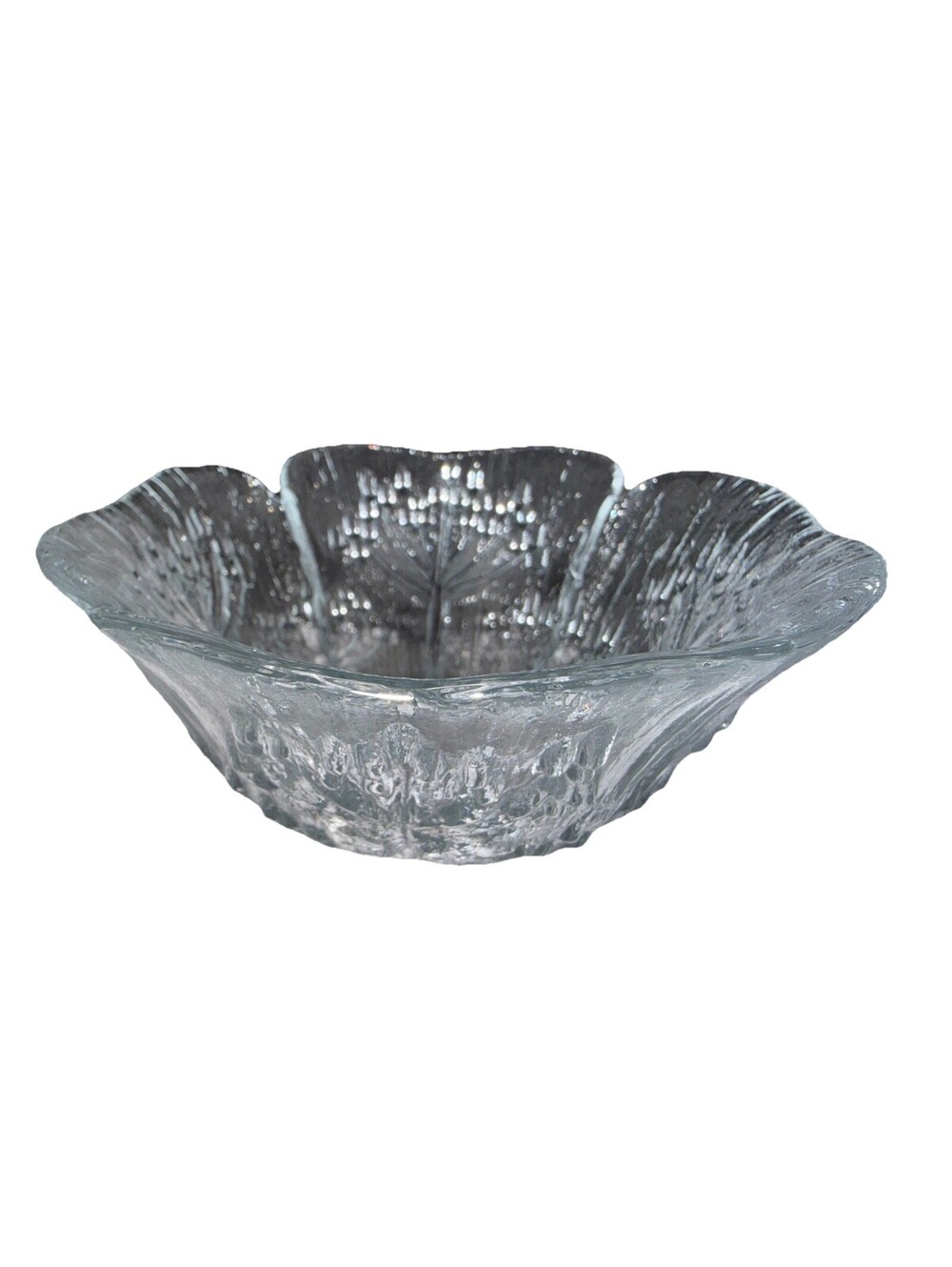 Vintage Dansk Italy Floriform Glass Bowl 5” Cow Parsley Dill Ice Glass MCM